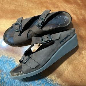 Mephisto Brown Leather Wedge Sandals size 39